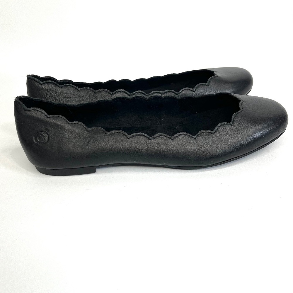 Born Allie Scallop Slip On Black Leather Flats Size 7.5 New with original box - Picture 5 of 9
